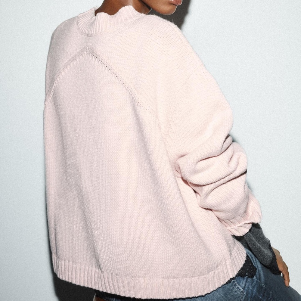 Zara oversized light pink touch of wool knit sweater with back detail NWT